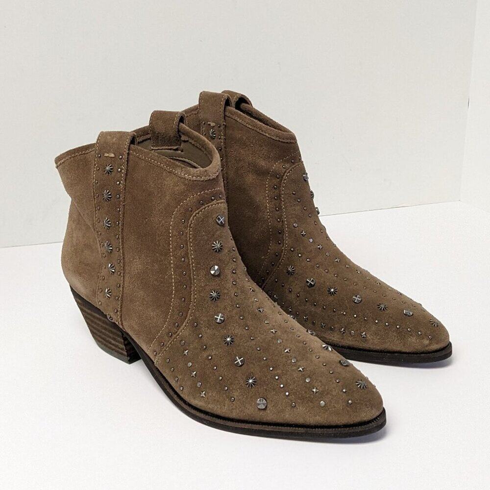 Sam Edelman Brian Studded Western Boots, Dark Taupe Suede, Womens 7.5 M